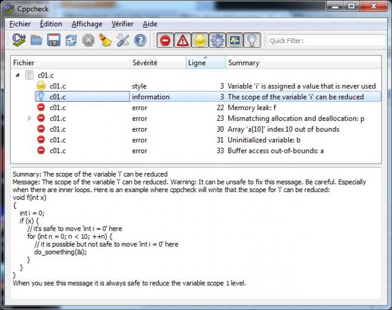 Cppcheck screenshot
