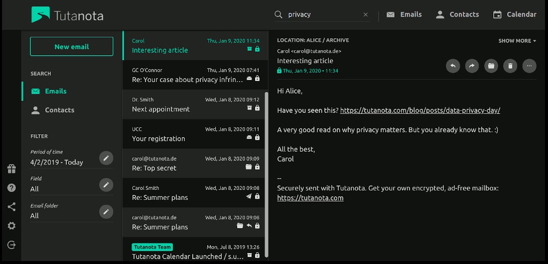 Tutanota screenshot