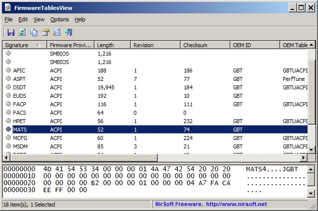 FirmwareTablesView screenshot