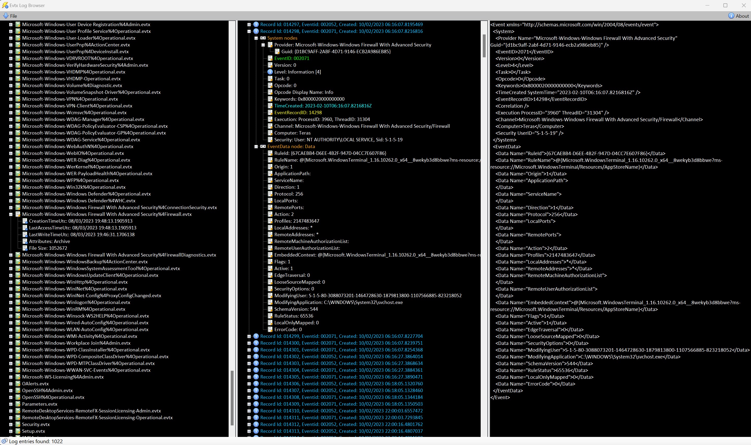 Evtx Log Browser screenshot