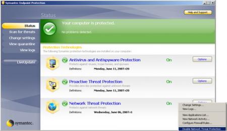 Symantec Endpoint Protection Screenshot