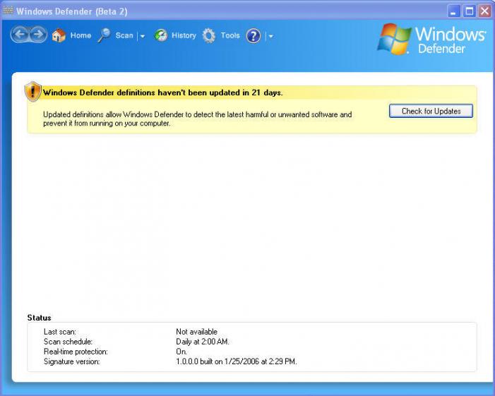 Windows Defender Definition Updates screenshot